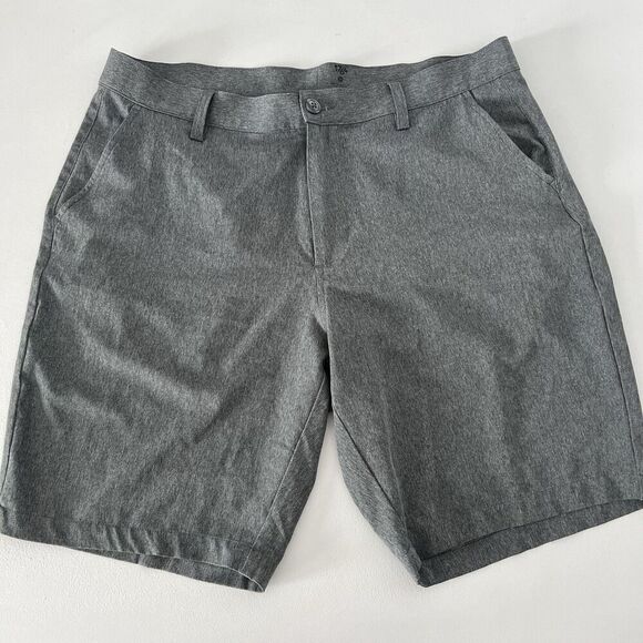1764 Golf Shorts Mens 34 Gray Heathered Flat Front Performance Activewear 9in - Picture 1 of 9